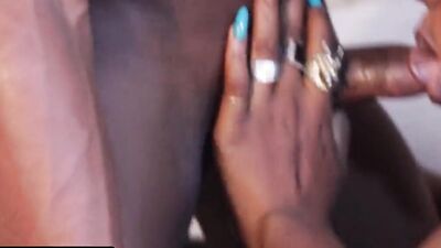 Naughty ebony babe rubs her pinky puss and gets it drilled with BBC