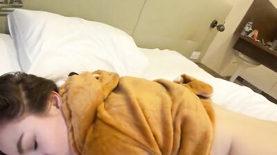 Slutty chick is sucking and riding her perverted stepdad's wood