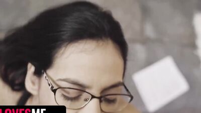 Nerdy girl Sahily Sweet masturbates and gets fucked in the kitchen