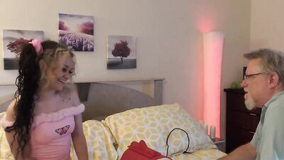 Lovely teen babe gets her pussy teased by a perverted stepdad