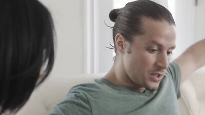 Lovely Vanessa Moon is riding her stepbrother's cock on the couch
