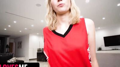 Petite girl Claire Roos filmed POV-style by stepbrother during sex