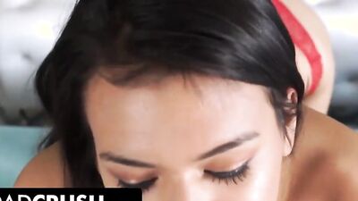 Latina cutie is filmed POV-style while giving a nice blowjob
