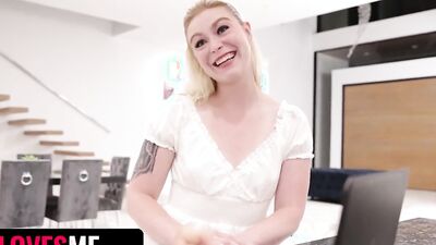 Pretty blonde Krissy Lynn rides a cock and takes it from behind