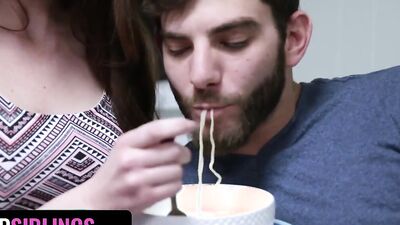 Chick sucks a big hard cock and gets shagged from behind