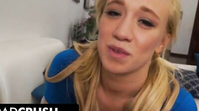 Naughty blonde strokes a cock and fucks in a POV-style video
