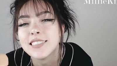 Pretty girl makes lovely facial expressions while playing with dick