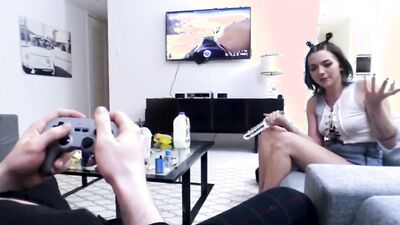 Riley Jean teases her man and gets fucked on that couch