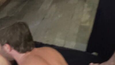 Slutty mature woman is blowing two guys in this 3some