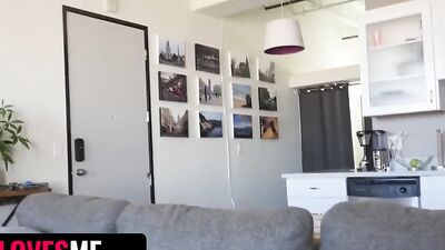 POv sex scene shows two juicy girls sharing a hard cock
