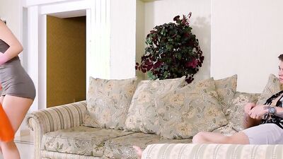 Housemaid sucks dude's cock clean after being fucked from behind
