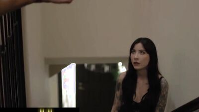 Tattooed girl rubs her clit while being fucked missionary style