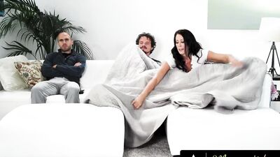 Slutty MILF Reagan Foxx fucks with stepson next to cuckold husband