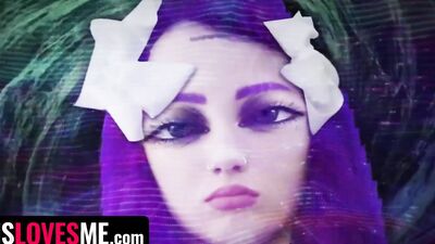 Gothic girls are kissing while having sex with a hung dude