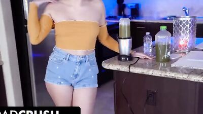 Gia Derza smiles at the camera while getting a hard pecker