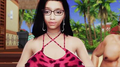 3D sex cartoon shows curvy girl gangbanged on the beach