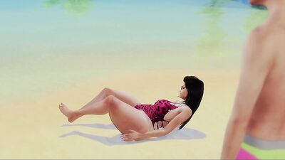 3D sex cartoon shows curvy girl gangbanged on the beach