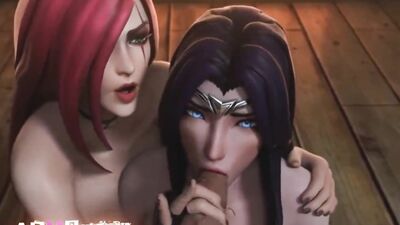 Redhead teaches brunette how to suck a cock in adult cartoon