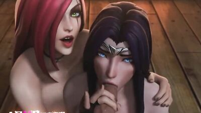 Redhead teaches brunette how to suck a cock in adult cartoon