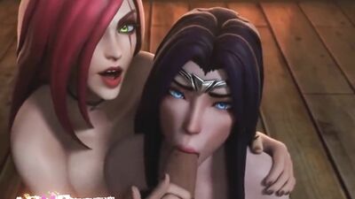 Redhead teaches brunette how to suck a cock in adult cartoon