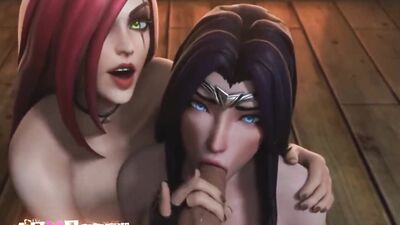 Redhead teaches brunette how to suck a cock in adult cartoon