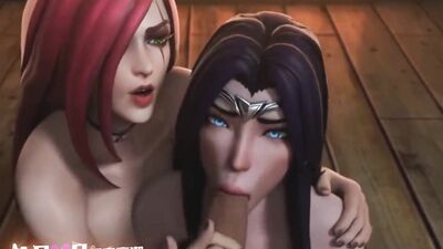 Redhead teaches brunette how to suck a cock in adult cartoon