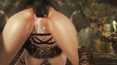 Busty girl is fucked by a big monster in 3D sex cartoon