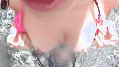 Horny girl sucks a thick cock and gets fucked by the pool