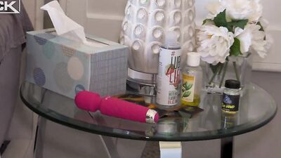 Charming girl is stimulated with a sex toy and fucked by horny guy