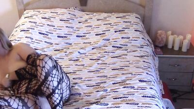 Chubby blonde tranny in black lingerie is fucked by an old man