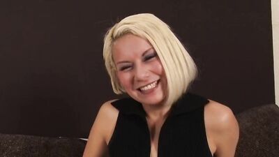 Blonde MILF blows two dudes and gets fucked to the balls