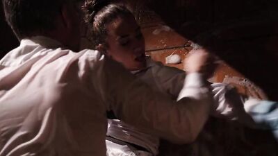 Housemaid is fucked in face and wet pussy by a boss