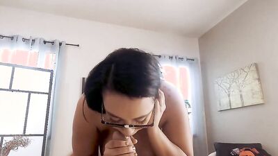 Chubby nerdy girl Emori Pleezer fucking in a POV video