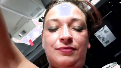 Slutty MILF blows a horny lad and fucks in his car