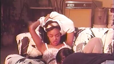 Classic porn video shows a spicy black girl getting black cock