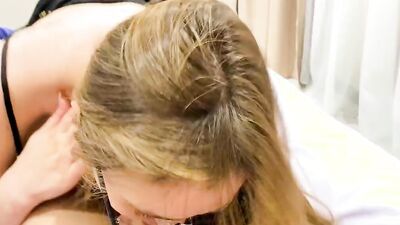 Nerdy girl sucks a dick and gets fucked at the porn casting