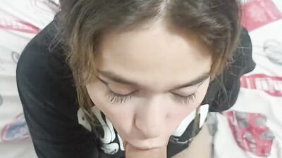 POV video shows horny girl sucking hard dick and fucking