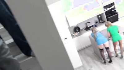 Old man and twink are fucking two MILFs in this 4some