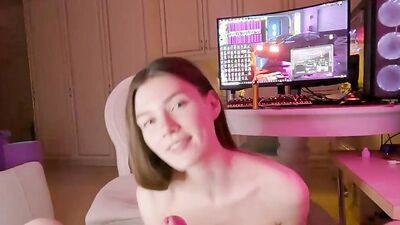 Sweet girl gives a footjob and sucks cock in POV video