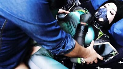 Girl is bound in latex and fucked by a kinky man