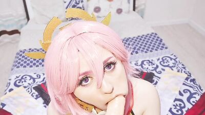 Webcam cosplay girl masturbates and fucks in front of the camera