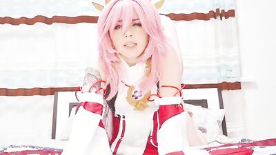 Webcam cosplay girl masturbates and fucks in front of the camera