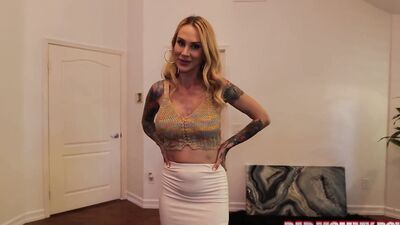 Inked blonde Sarah Jessie sucks big dick and fucks in POV video