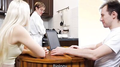 SISPORN. Brave boy impales his attractive stepsis behind stepmoms back