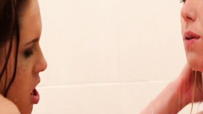 step siblings in the shower together, dipping their fingers in their cunts