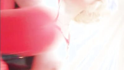 Strap-on POV video: topless Mistress in thigh high overknee boots with long gloves - Arya Grander