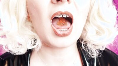 ASMR: eating exploding candy and jelly bears (Arya Grander) mukbang - giantess vore fetish pov