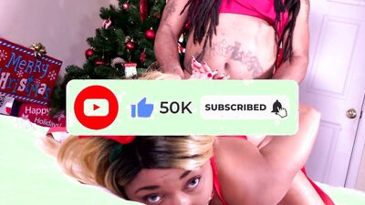 Ebony Slut gets bound and gag under the Christmas tree and her pussy drilled hard.