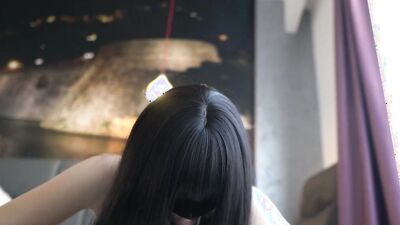 Horny brunette Otta Koi dreams about two big dicks! Sucking two cocks, fucking dildo, huge cumshot