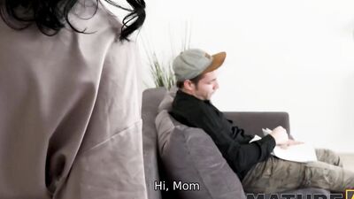 MATURE4K. Fatty mature is quickly banged by inept boy on the grey couch